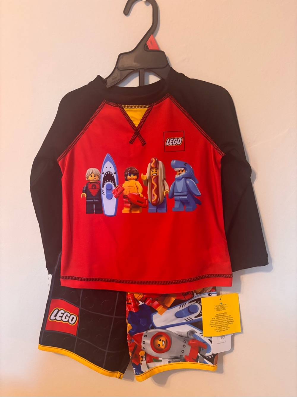 Lego Red and Black Kids' Rashguard Swim Set with Minifigure Graphics
